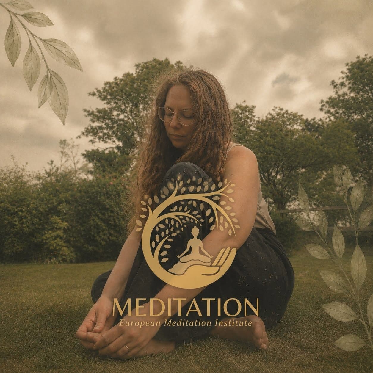 Kim Homewood meditating outdoors — a moment of stillness during her European Meditation Institute training.